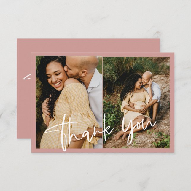 Cartão De Agradecimento Foto do Chá de fraldas Dusty Pink/ Rosa (Frente/Verso)