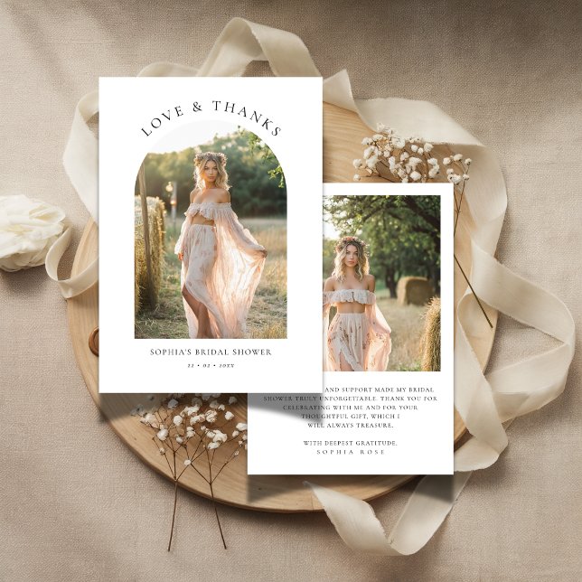 Cartão De Agradecimento Foto do Chá de Noiva Boho Minimal Love & Thanks (Criador carregado)