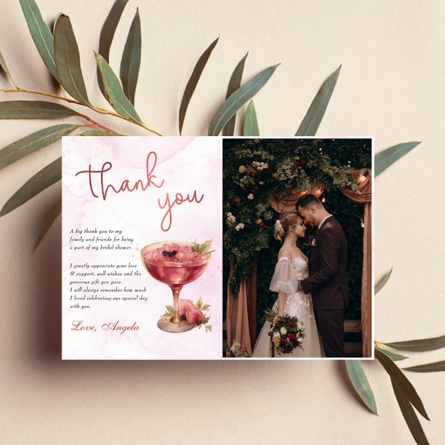 Cartão De Agradecimento Foto do Chá de Noiva de Cocktails Brunch & Bubbly (Criador carregado)