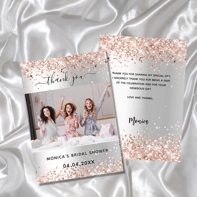 Cartão De Agradecimento Foto do chá de noiva rosa prateada (Criador carregado)