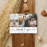 Cartão De Agradecimento Foto do Coração de Caligrafia de Hanescrita Bonita<br><div class="desc">O cartões de agradecimentos moderno de casamento mostra 3 fotos na caligrafia da frente e caligrafia com coração. No verso adicione foto e personalize sua mensagem.</div>