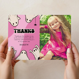 Cartão De Agradecimento Foto do Dia de Aniversário do Dia das Bruxas Rosa-