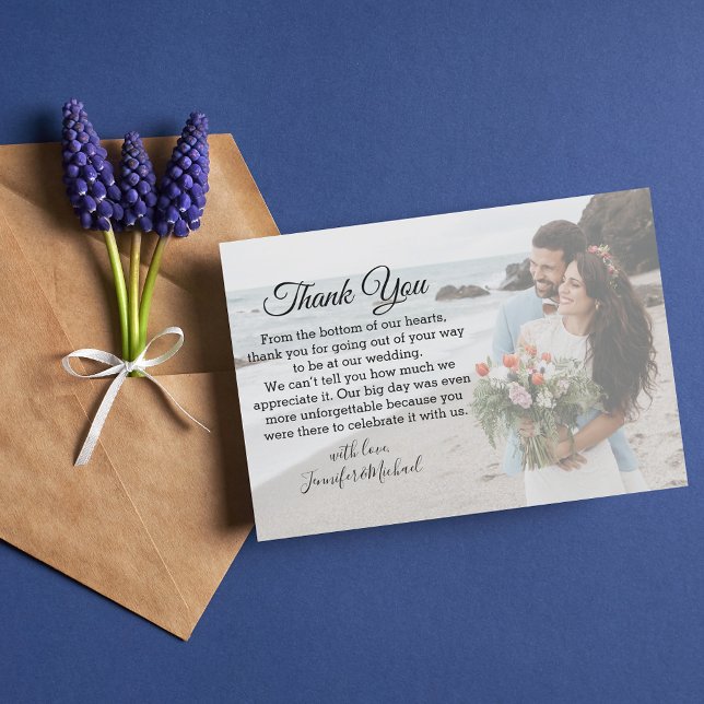 Cartão De Agradecimento foto do dia de casamento da caligrafia clássica el (Criador carregado)