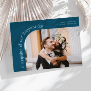 Cartão De Agradecimento Foto do Dia Mais Feliz Casamento Azul Foto