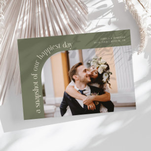 Cartão De Agradecimento Foto do Dia Mais Feliz em Verde Sage Casamento