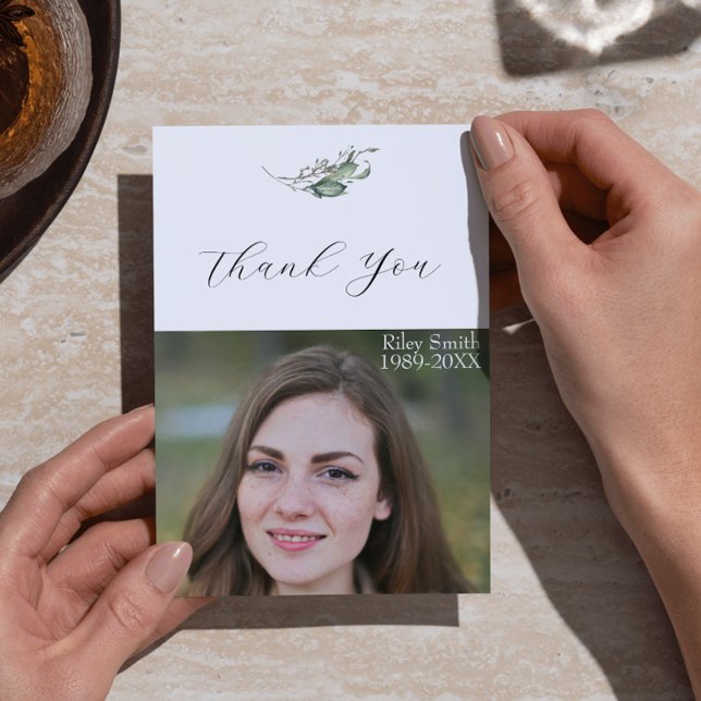 Cartão De Agradecimento Foto do Funeral da Ramificação de Aquarela Elegant (Elegant Watercolor Branch Funeral Photo Thank You Card)