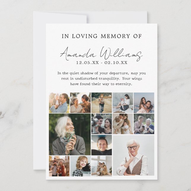 Cartão De Agradecimento Foto do Funeral Memorial - Colagem de Fotos 15 (Frente)