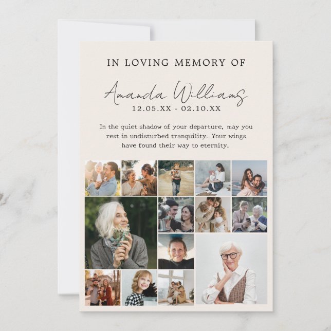 Cartão De Agradecimento Foto do Funeral Memorial - Colagem de Fotos 15 (Frente)