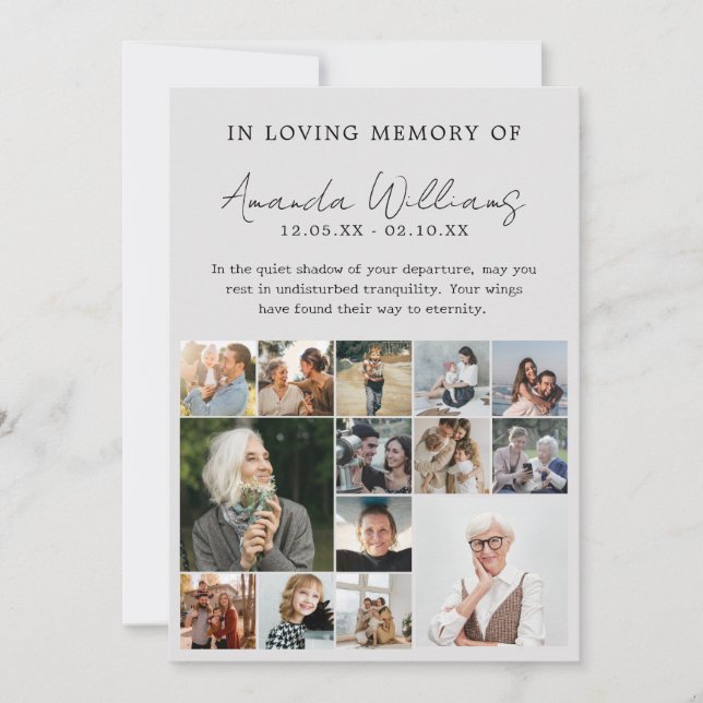 Cartão De Agradecimento Foto do Funeral Memorial - Colagem de Fotos 15 (Frente)