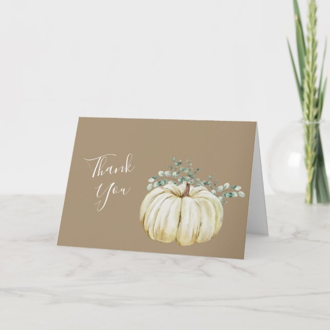 Cartão De Agradecimento Foto do outono de abóbora branca verde (Frente)