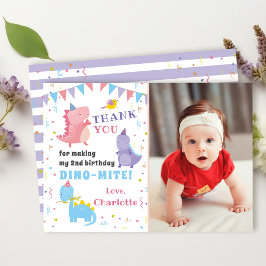 Cartão De Agradecimento Foto do Partido Dino Dinossauro Púrpura Rosa
