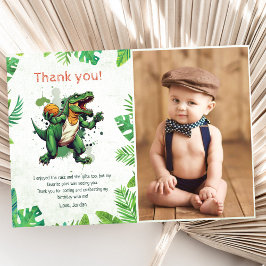 Cartão De Agradecimento Foto do Partido do primeiro aniversario Dinossauro
