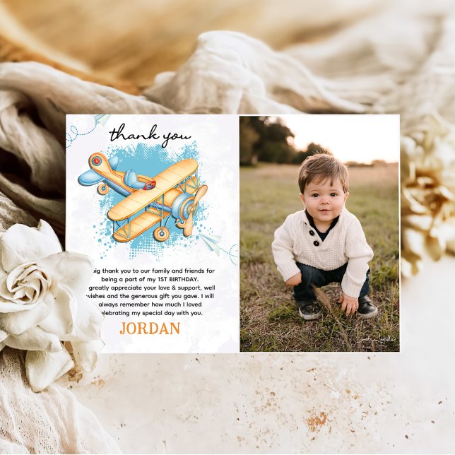 Cartão De Agradecimento Foto do Partido do primeiro aniversario do Avião V (Criador carregado)