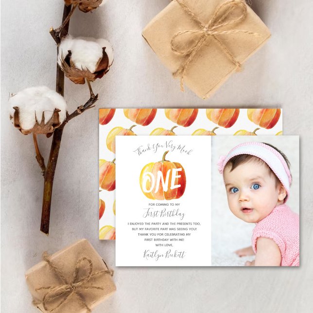 Cartão De Agradecimento Foto do primeiro aniversario da Pequena Abóbora (Criador carregado)