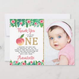 Cartão De Agradecimento Foto do primeiro aniversario das Meninas de Peach