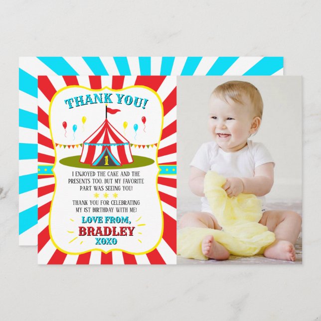 Cartão De Agradecimento Foto do primeiro aniversario do Grande Circo Carna (Frente/Verso)