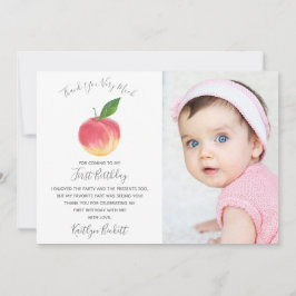 Cartão De Agradecimento Foto do primeiro aniversario Peach doce