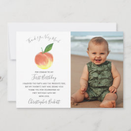 Cartão De Agradecimento Foto do primeiro aniversario Peach doce