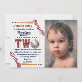 Cartão De Agradecimento Foto do segundo aniversário de baseball para rapaz