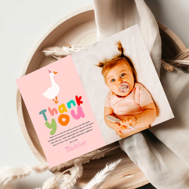Cartão De Agradecimento Foto do segundo aniversário Girls Two Bobo Goose (Criador carregado)