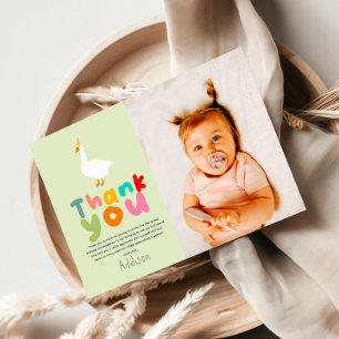 Cartão De Agradecimento Foto do segundo aniversário neutro de ganso de doi