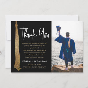 Cartão De Agradecimento Foto do Tassel do Boné de formatura Preto Dourado