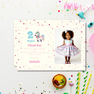 Cartão De Agradecimento Foto do Unicórnio Dois Aniversário Mágico