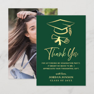 Cartão De Agradecimento FOTO Dourada de Graduação Moderna Verde