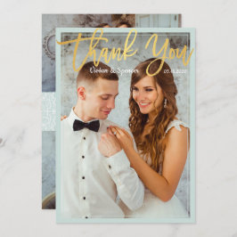 Cartão De Agradecimento Foto Dourada Do Script Chic Bright Mint Faux Obrig