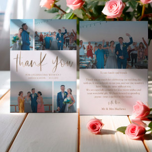 Cartão De Agradecimento Foto Dourada e Branca 4 Moderna Obrigado Casamento