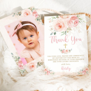 Cartão De Agradecimento Foto Dourada Floral Rosa-Rosa-Blush Chic Elegante