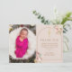 Cartão De Agradecimento Foto Dourada Pampas , cor-de-rosa, batismo (Em pé/Frente)