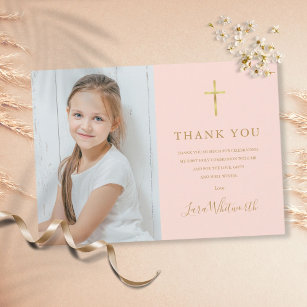 Cartão De Agradecimento Foto Dourada Rosa Esbranquiçada Primeira Comunidad