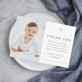 Cartão De Agradecimento Foto Dourada simples Batismo religioso