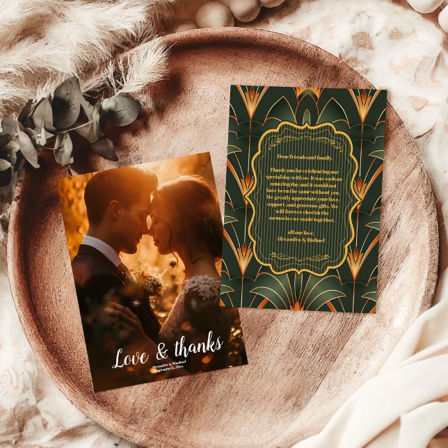 Cartão De Agradecimento Foto Elegante Arte Geométrica Casamento (Criador carregado)