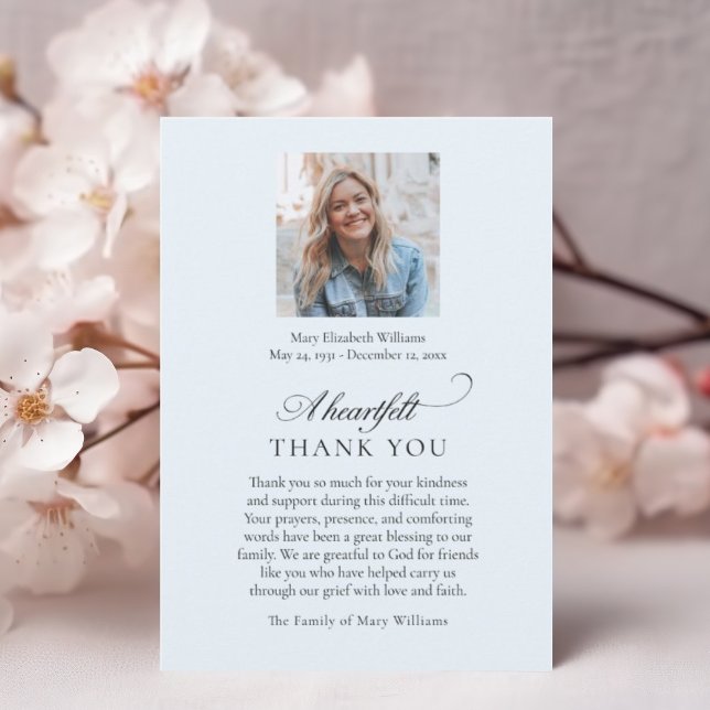 Cartão De Agradecimento Foto Elegante Blue Christian Funeral Obrigado (Criador carregado)
