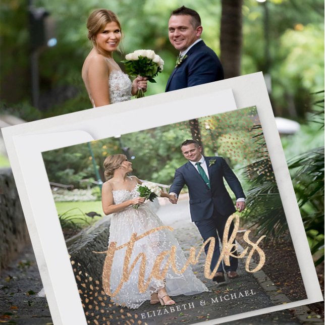 Cartão De Agradecimento Foto Elegante Casamento Dourado Praça Obrigado (Criador carregado)