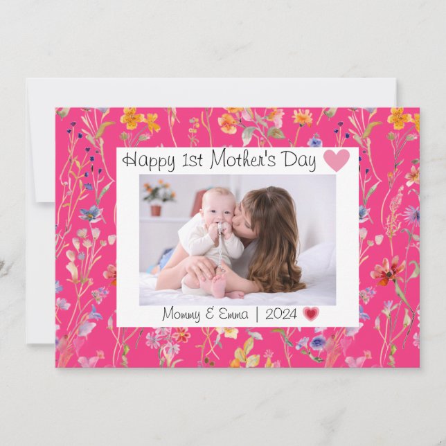 Cartão De Agradecimento Foto elegante de 1º Dia de as mães (Frente)