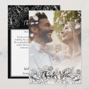 Cartão De Agradecimento Foto Elegante Floral Moderna do Black White Boho