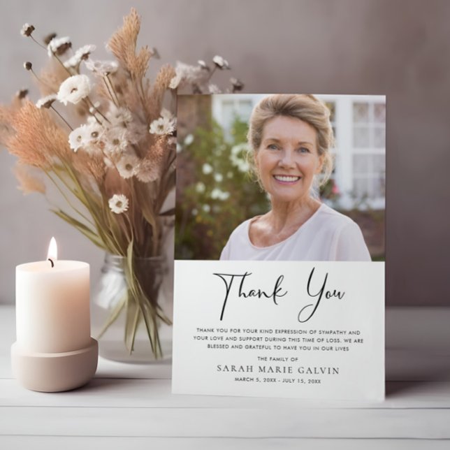 Cartão De Agradecimento Foto Elegante Mínima Funeral Moderna (Criador carregado)