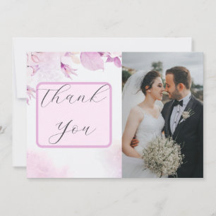 Cartão De Agradecimento Foto Floral Moderna de Boho Rosa Suave