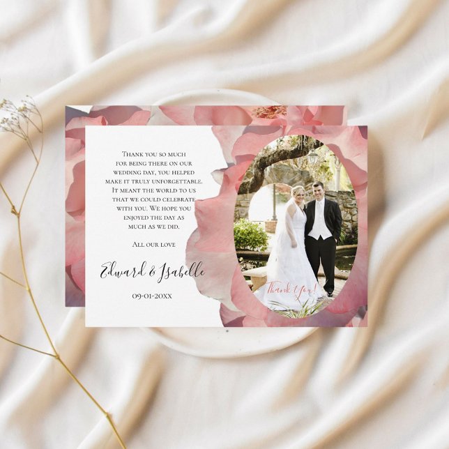 Cartão De Agradecimento Foto Floral Rosa-Coral Elegante Obrigado (Criador carregado)