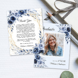 Cartão De Agradecimento Foto Formando Marinho flores azuis Obrigado