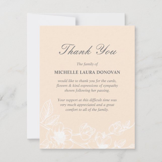 Cartão De Agradecimento Foto Funeral Chic Obrigado Nota Blush Magnolia (Frente)