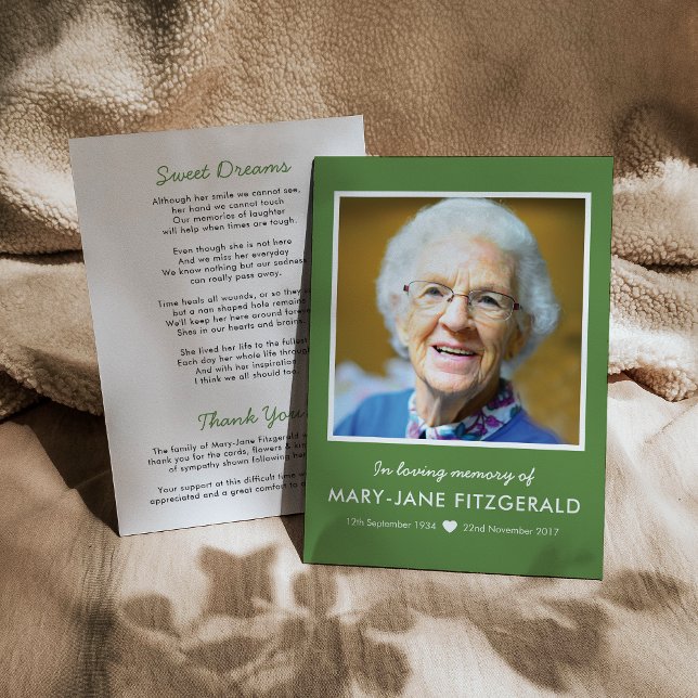 Cartão De Agradecimento Foto Funeral Obrigado | Memória Verde Em Amor (Criador carregado)