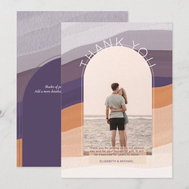 Cartão De Agradecimento FOTO Laranja Roxo Contemporânea Striped Obrigado (Frente/Verso)