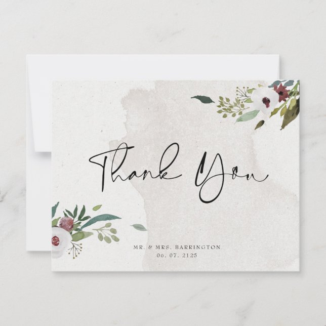 Cartão De Agradecimento Foto legante Borgonha Verde (Frente)