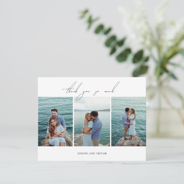 Cartão De Agradecimento Foto Limpa Preto e Branco Casamento Moderno (Em pé/Frente)