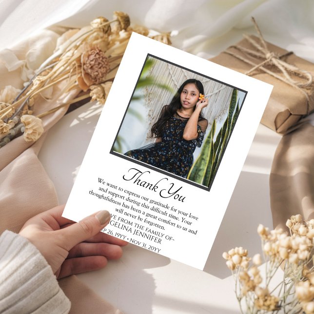 Cartão De Agradecimento Foto Memorial da Simpatia Funeral Elegante Minimal (Criador carregado)