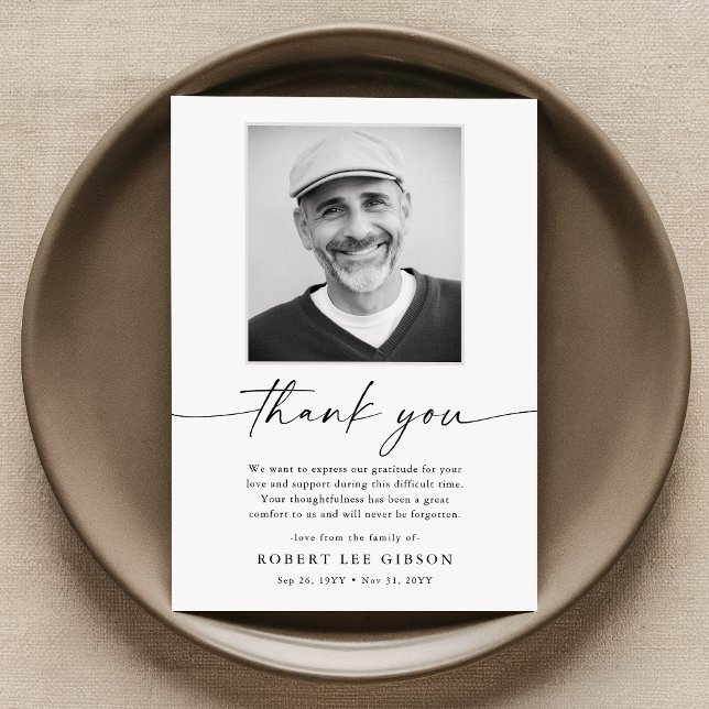Cartão De Agradecimento Foto Memorial da Simpatia Funeral Elegante Minimal (Criador carregado)